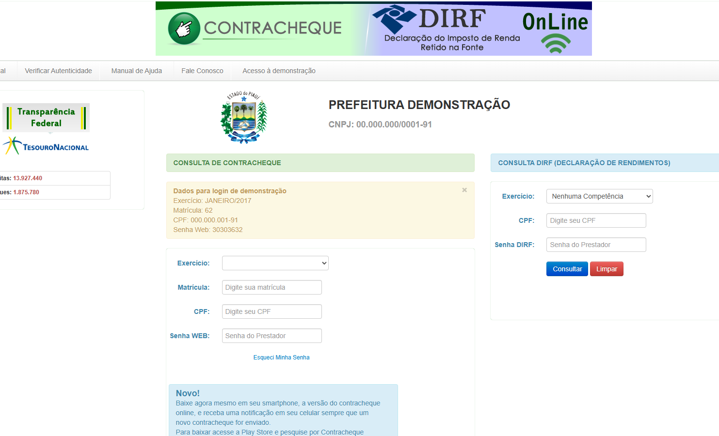 Contracheque Online — tela 1